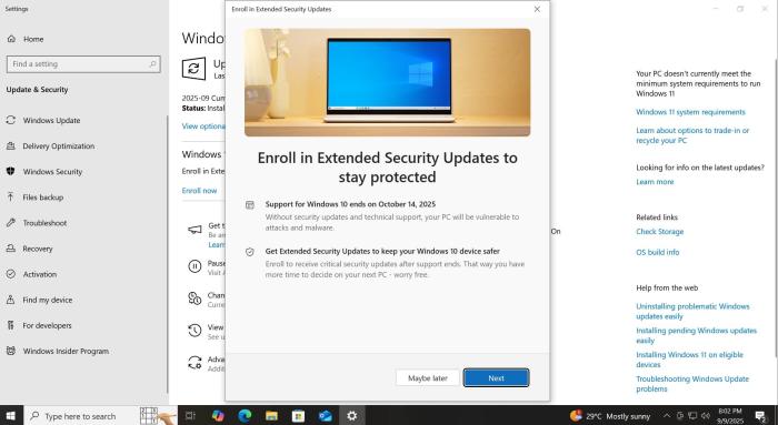 Windows 10 Extended Security Updates ESU in EU