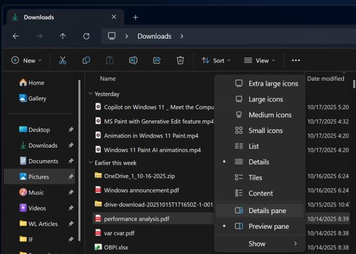 File Explorer pane settings
